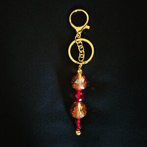 Handmade Amber & Red Faceted Bead Keychain | Bag Charm | Gift Ready